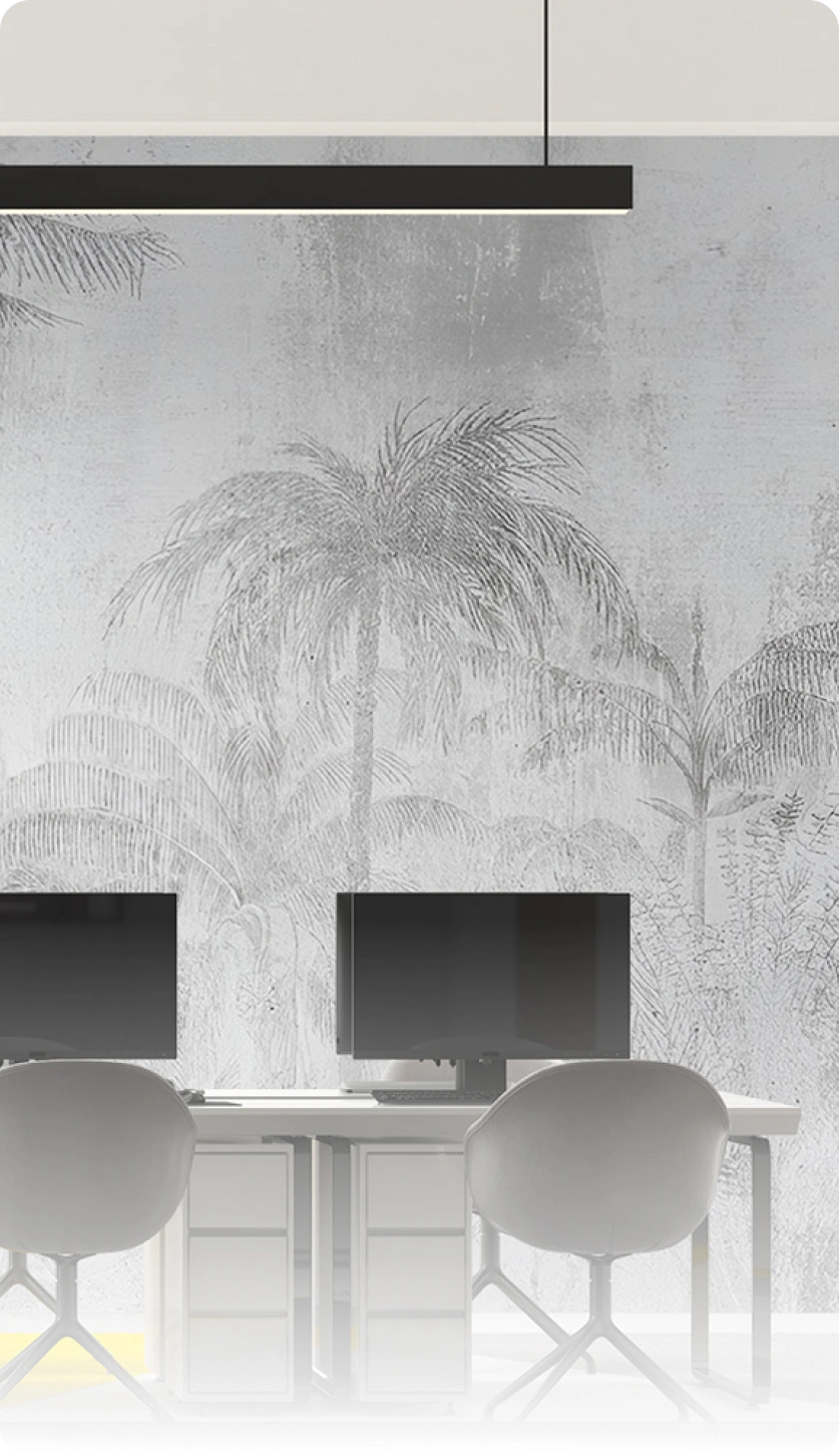 Meeting Room with Monochrome Forest Wallpaper
